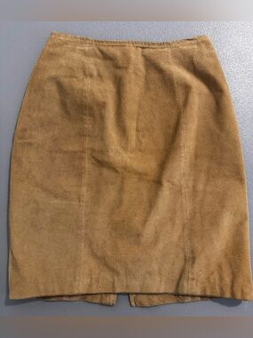 VTG CHIA 100% Leather Structured Tan Suede Lined Pencil Skirt Size 6